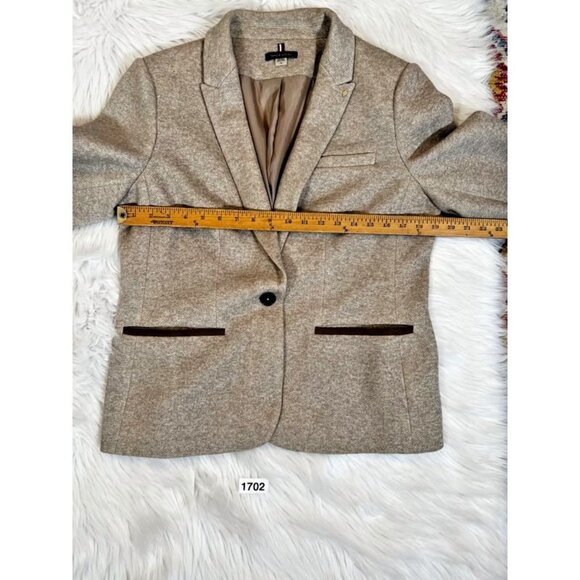 Tommy Hilfiger Suit Jacket Blazer Women's 16 Beige Elbow Patches Shoulder Pads - Picture 3 of 10
